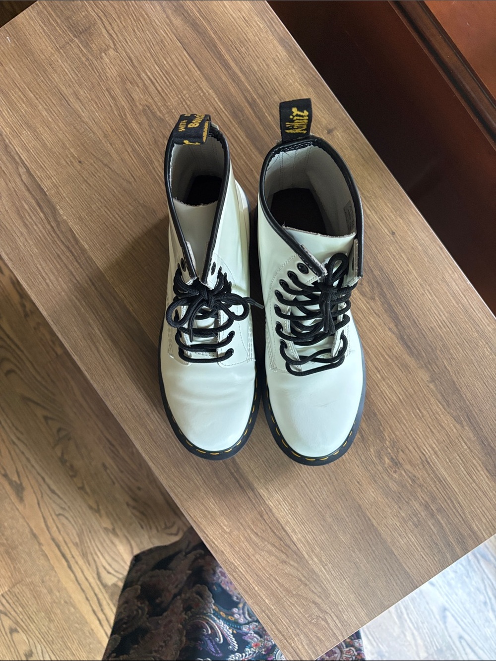 These are white Dr. Martens 1460 smooth leather combat boots. - Picture 2 of 7